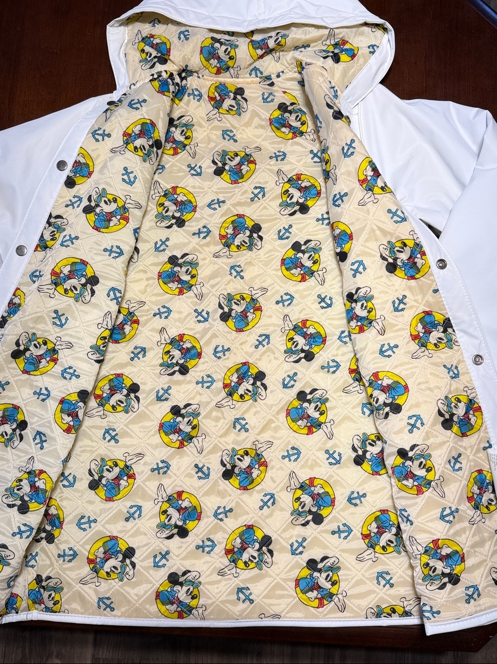 Vintage late 80’s early 90’s Disney Nautical Mickey Quilted Hooded Rain Coat